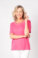 T-SHIRT AVEC ENCOLURE EN MAILLE ET STRASS