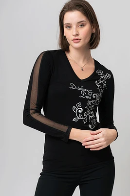 Le t-shirt imprimé floral insertion de mesh