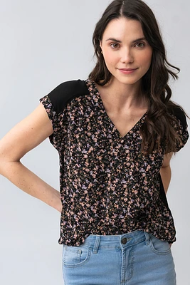 La blouse bi matière imprimé floral