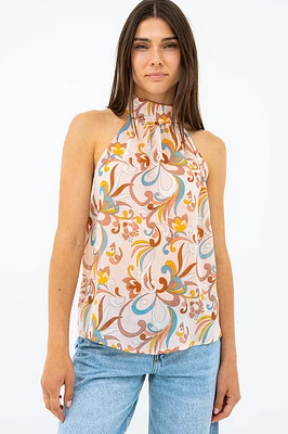 La camisole diaphane imprimé col montant