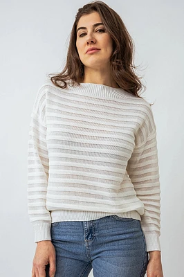 Le chandail en tricot rayures ajourées