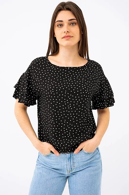015P17223 La blouse à pois col bateau