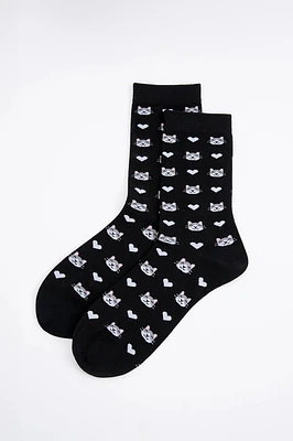 La chaussette noire cœurs et chats