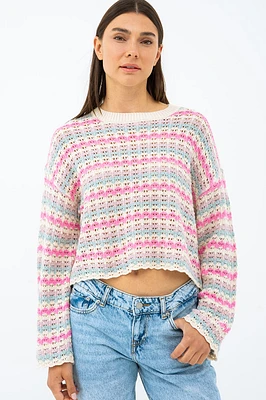 Le chandail écourté lignée en crochet par Only