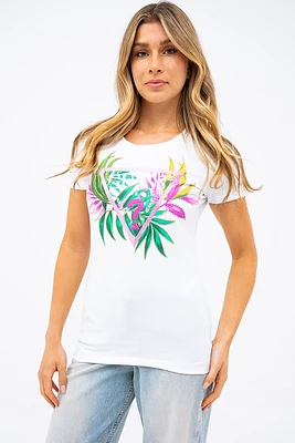 Le t-shirt Guess logo feuillage et strass