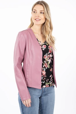 Blazer uni en cuir synthétique | 2 couleurs