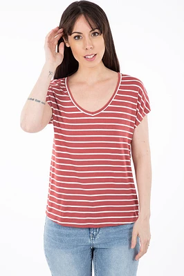 T-shirt rayé col V | Fabriqué au Québec 3 couleurs