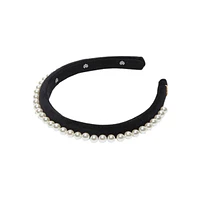 Jet Pearl Embellished Velvet Gigi Headband