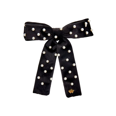 Jet Pearl Embellished Antoinette Bow Barrette