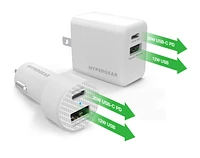 HyperGear 20W White Dual Port USB-A + USB-C CLA + Wall Charger Bundle Pack