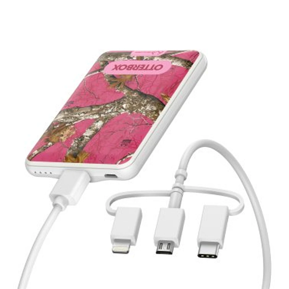 Kit de chargement mobile 3 en 1 avec batterie externe portable 5 000 mAh d'Otterbox - Blanc - Realtree Flamingo