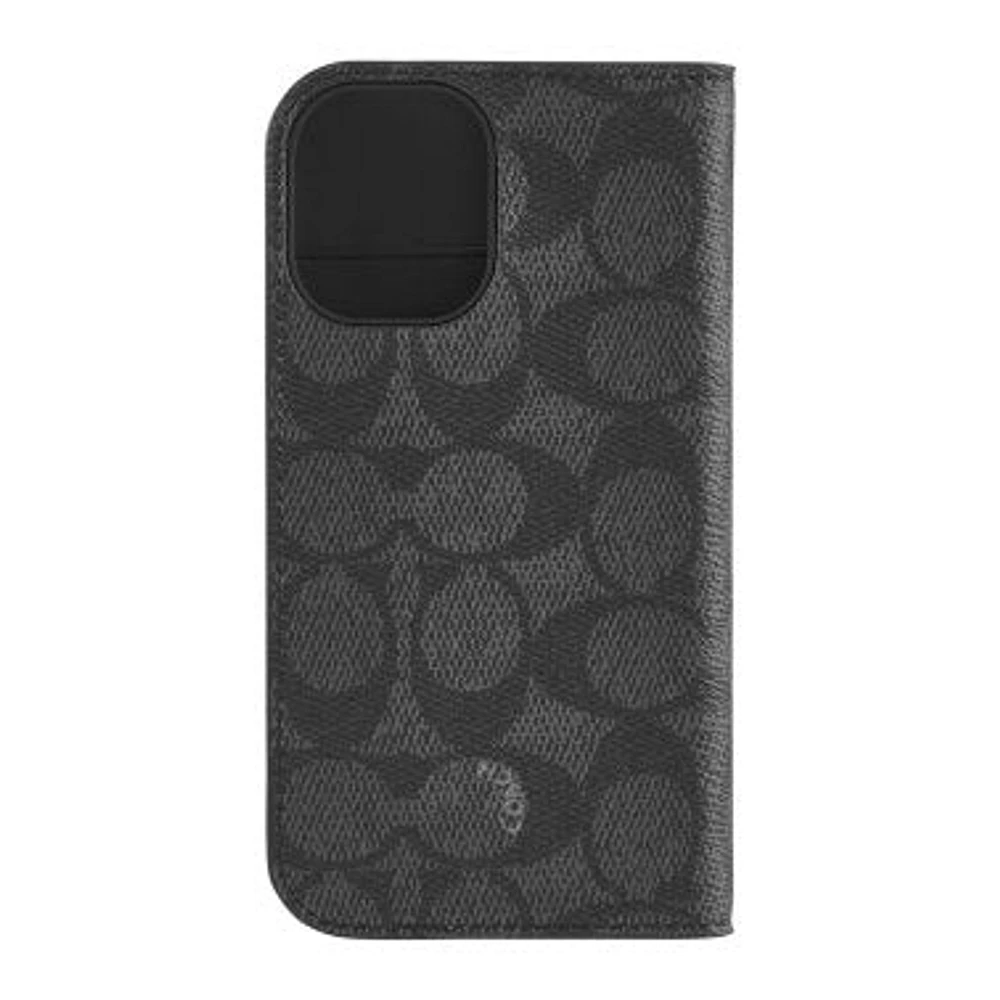 Étui Coach Folio Signature C pour iPhone 16 - Anthracite