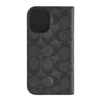 Étui Coach Folio Signature C pour iPhone 16 - Anthracite 