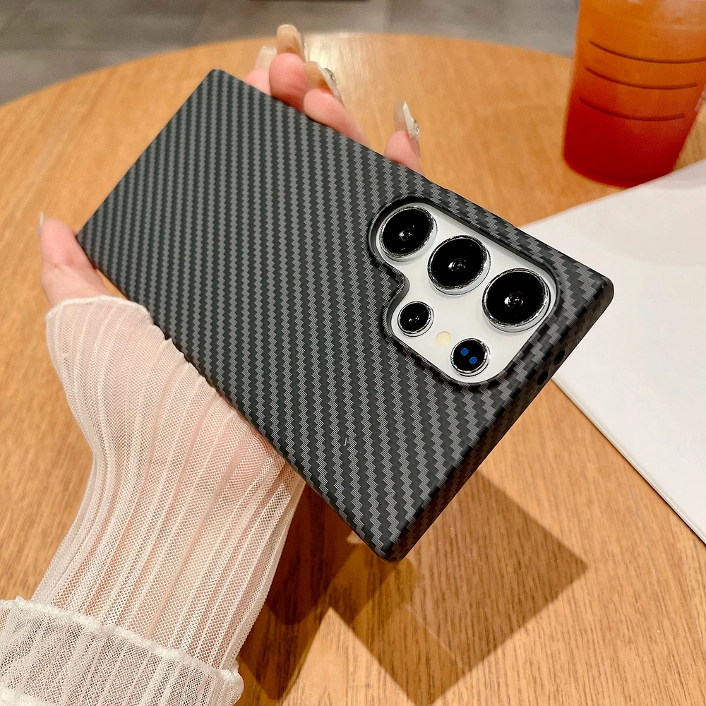 Ultra Thin Carbon Fiber Texture Armor Magnetic For Magsafe Case Samsung S25 S24 S23 S22 Note 20 10 Plus Hard PC Cover