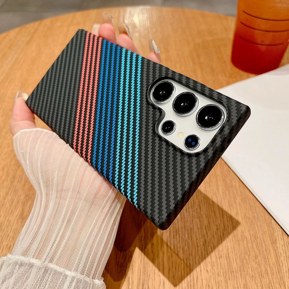 Ultra Thin Carbon Fiber Texture Armor Magnetic For Magsafe Case Samsung S25 S24 S23 S22 Note 20 10 Plus Hard PC Cover