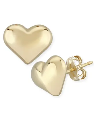 14K Yellow Gold 10mm Puffed Heart Stud Earrings