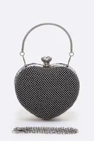 Candy Black Rhinestone Heart Shape Clutch Bag