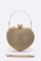 Candy Gold Rhinestone Heart Shape Clutch Bag