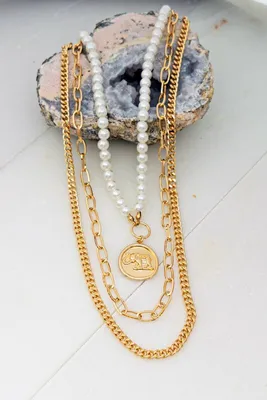 Lorna Gold Pearl & Coin with Chunky Chain Necklace