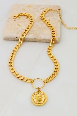 Morna Gold Chunky Chain with Lion Head Pendant