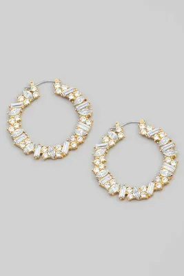 Sanika Gold Crystal Jeweled Hoop Earrings