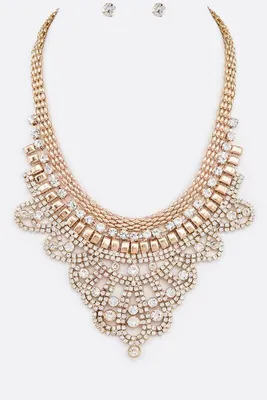 Stacy Gold Rhinestone Mix Chain Statement Necklace