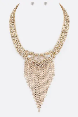 Josie Gold Fringe Rhinestone Statement Necklace