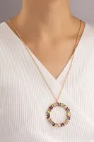 Naika Baguette Multi Color Stones Circle Necklace