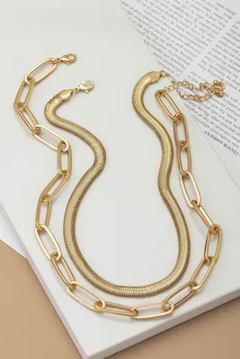 Sakara Gold Herringbone & Chunky Link Necklace