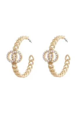 Ashly Pearl Double Circle Link Hoop Earrings