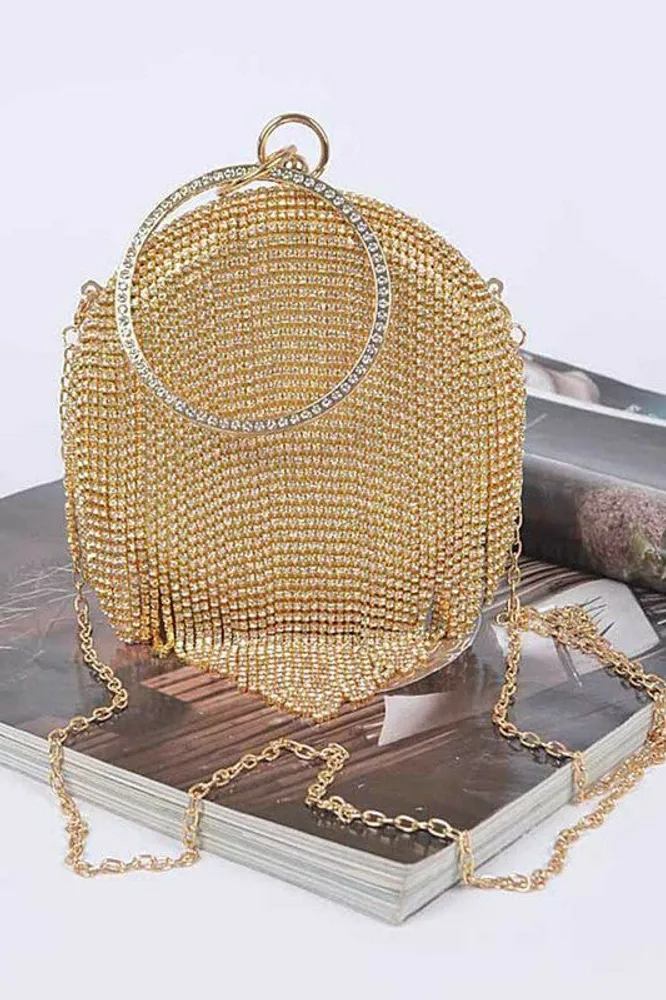 Summa Fringe Rhinestone Round Clutch Bag