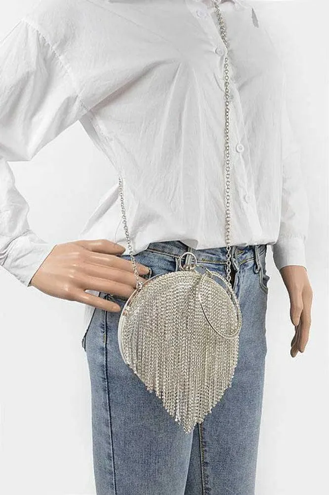 Summa Fringe Rhinestone Round Clutch Bag