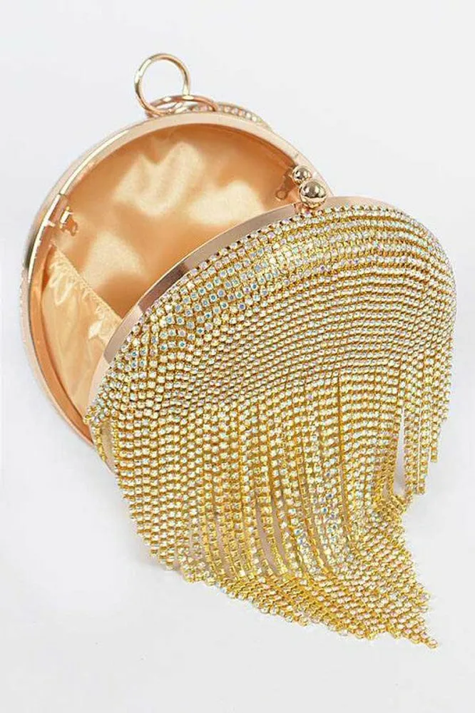 Summa Fringe Rhinestone Round Clutch Bag