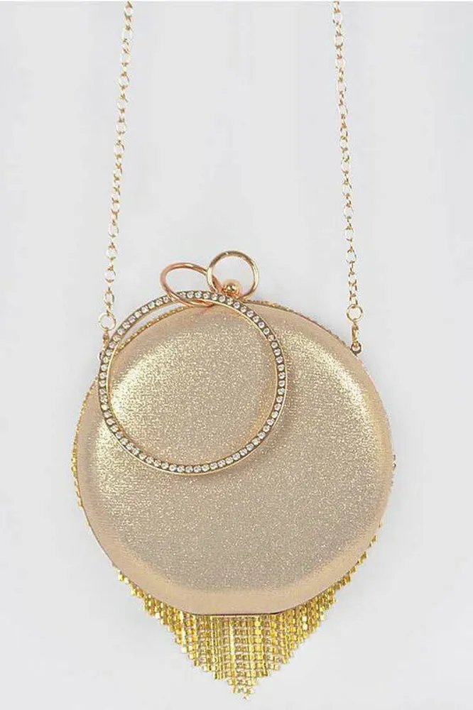 Summa Fringe Rhinestone Round Clutch Bag