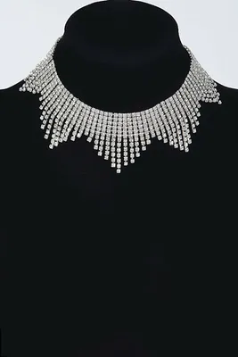 Trey Silver Rhinestone Drop Choker Necklace