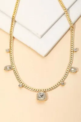 Elin Rhinestone Link Square Necklace