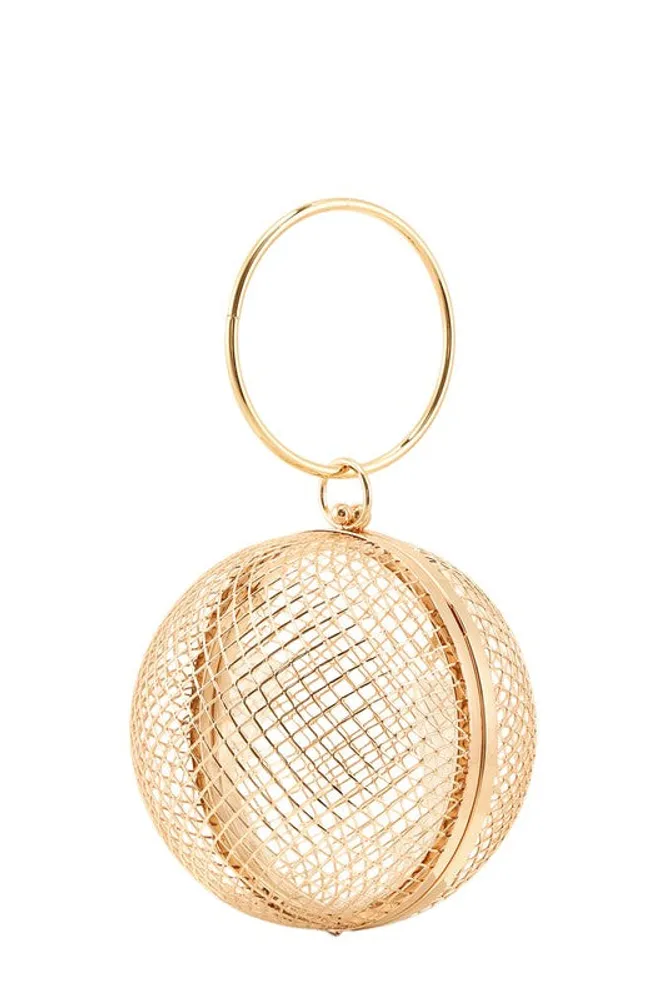 Disco Gold Mesh Round Rhinestone Clutch Bag