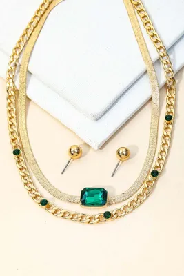 Annais Emerald Green & Gold Layered Snake Necklace set