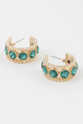 Onika Wide Emerald Green Stone Hoop Earrings