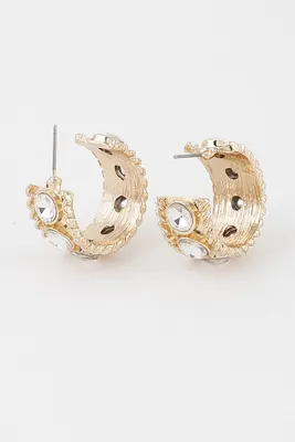 Onika Wide Crystal Clear Stone Hoop Earrings