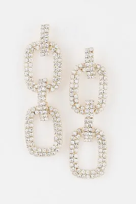 Yvana Gold Jeweled Link Chain Drop Earrings