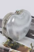 Yman Silver Fringe Rhinestone Heart Shape Clutch