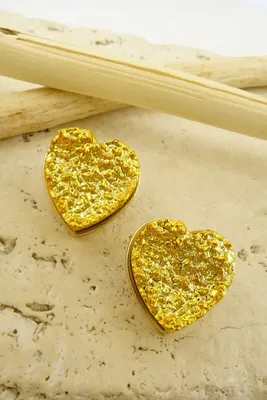 Cici Gold Heart Shaped Druzy Stud Earrings
