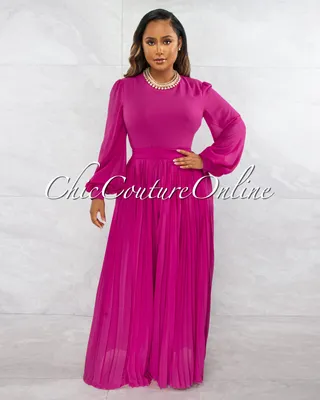 Layla Magenta Long Sleeves Pleated Jumpsuit