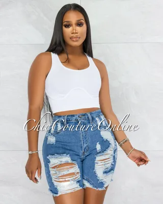 Luberda Medium Denim High Waist Destroyed Shorts