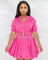 Breanna Fuchsia Gold Buckle Bubble Dress