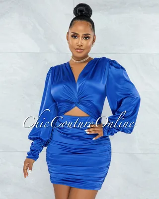 Salvadora Royal Blue Satin Cut-Out Ruched Dress