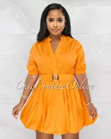 Breanna Orange Gold Buckle Bubble  Dress