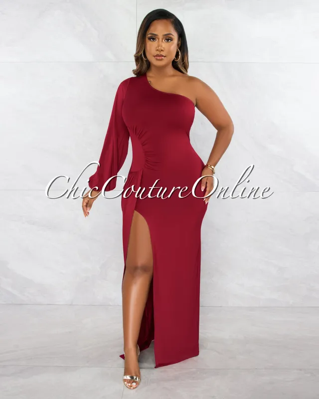 Chic Couture Online Molloy Mauve Single Sleeve Drape Maxi Dress