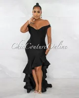 Dexter Corset Style Ruffle Statement Hi-Lo Gown